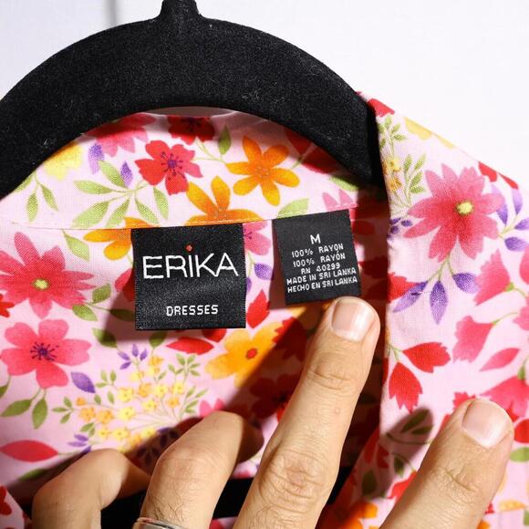 VTG Button Up AOP Floral Maxi Dress Collar Flowers Pockets Boho Cottage Fairy M - Picture 3 of 7